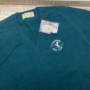 Glen Abbey Lambswool V-Neck Sweater Green Lahinch Golf Club Ireland Men 40 Large